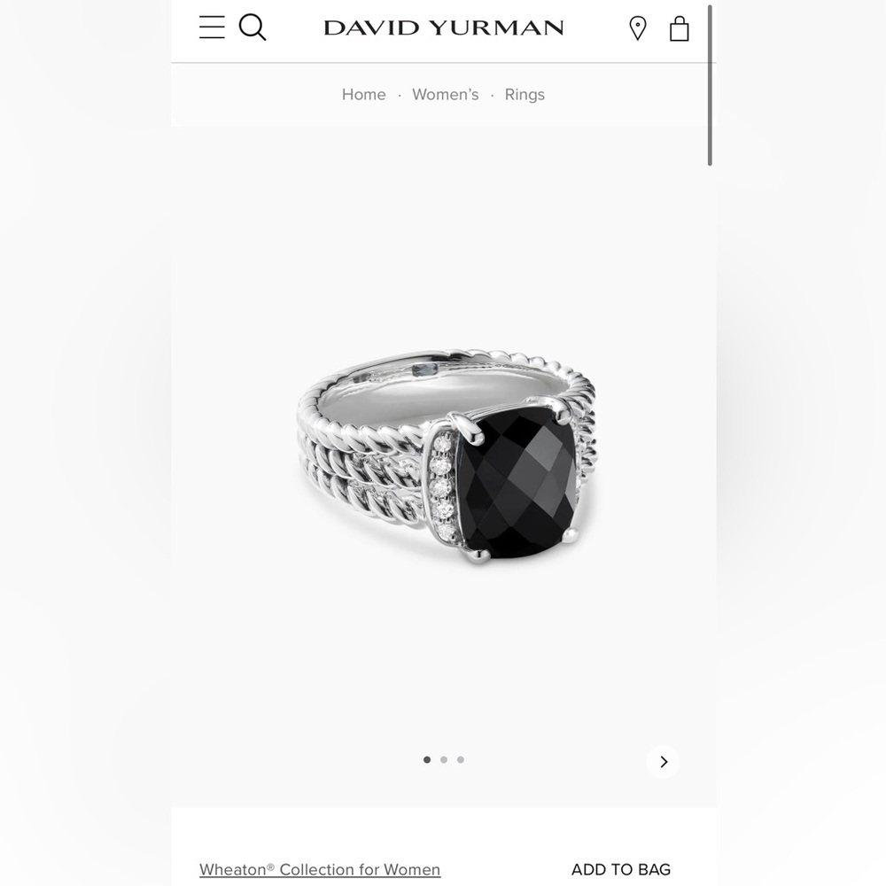 David Yurman Petite Wheaton Ring Black Onyx and Pave Diamonds Size 5 Comes W Box